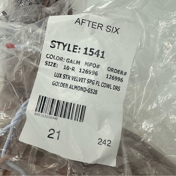 After Six Stretch Velvet Cowl Maxi Dress Golden Almond 10 New with Tag - Picture 6 of 10